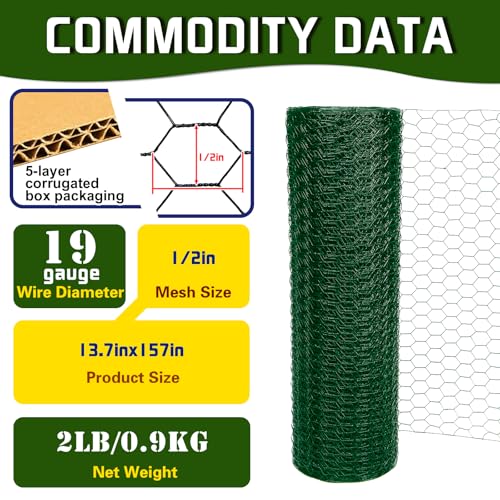 Premium Green Chicken Wire Fencing 13.7inx157in, PVC Coated Chicken Wire, Poultry Netting, Galvanized Chicken Wire Barrier for Floral Arrangements/Craft Projects/Pet/Rabbit - color: Green, size: 13.7inx157in