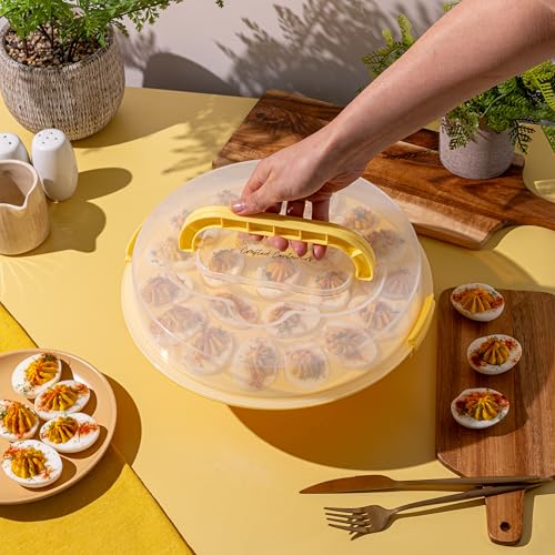 Deviled Egg Containers with Lid & Handles, 22-Count Portable Carrier, Dishwasher Safe Tray, Refrigerator Storage, High-Capacity Trays Deviled Egg Holder - Yellow - color: Yellow