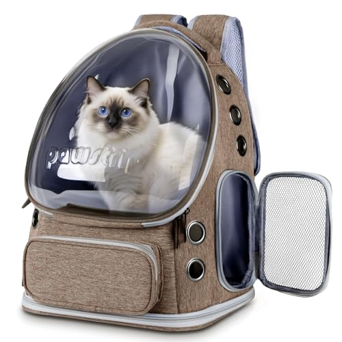 Cat Backpack Carrier with Large Space Bubble Window, Airline Approved Breathable Pet Carrier for Small Dogs Cats up to 15lbs, Foldable for Travel Hiking & Outdoor Use - color: Brown