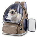 Cat Backpack Carrier with Large Space Bubble Window, Airline Approved Breathable Pet Carrier for Small Dogs Cats up to 15lbs, Foldable for Travel Hiking & Outdoor Use - color: Brown