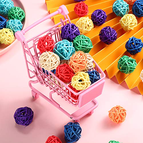 Sumind 80 Pieces Parrot Toy 1.2 Inch Wicker Rattan Balls Wooden Blocks Bird Chewing Toys Mini Wood Chips Pet Parrot Cage Accessories for DIY Playing Chewing Shredding Mixed Bird Toys, Random Color - style: Rattan Balls