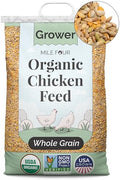 Mile Four Organic Chicken Feed (23 lbs) Grower Whole Grain, Non-GMO, USA Grown, 18% Protein, Corn-Free, Soy-Free, Non-Medicated Feed for Chickens - size: 23 Pound (Pack of 1)