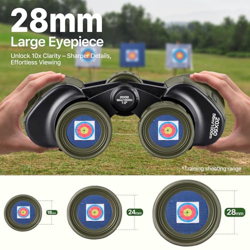 FREE SOLDIER 20x50 High Powered Binoculars for Adults, Green | With Bak4 Prism Fmc Lens, Lightweight, Portable, Waterproof, Fog-Proof, For Bird Watching, Hunting, Hiking, Concerts, Travel - color: Green