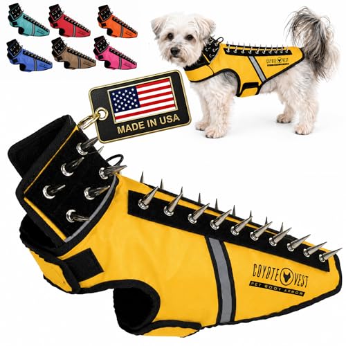 CoyoteVest SpikeVest Dog Harness, Made in the USA, S-Yellow | Stab-Resistant Protective Vest | Coyote Vest for Dogs | Defends Against Coyotes, Dogs, Birds of Prey | Reflective Safety - color: Yellow, size: Small