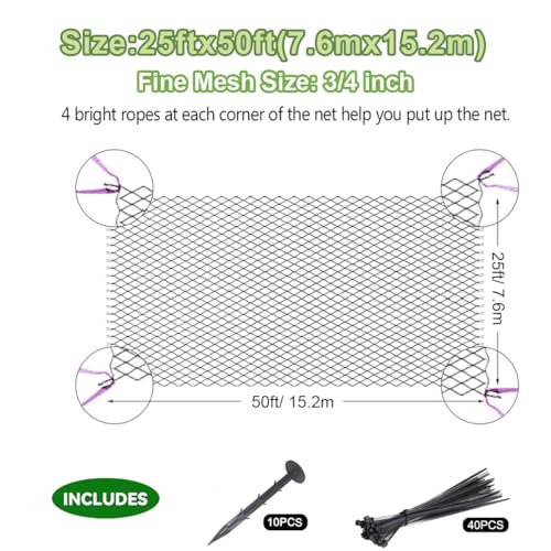 OGORI 25' x 50' Bird Netting Heavy Duty Nylon 3/4" Mesh Garden Netting Protect Fruit Trees, Plants and Vegetables - size: 25'×50'-3/4''