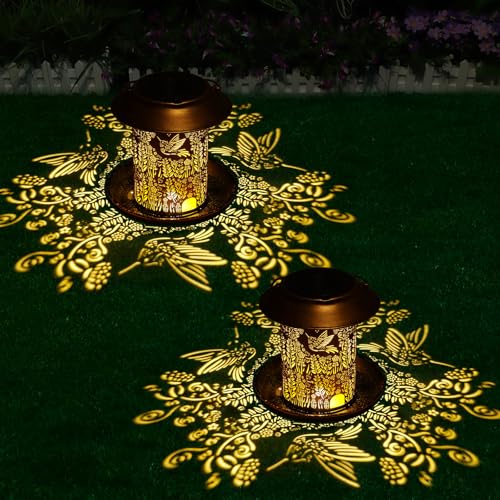 2 Pack Bird Feeders for Outdoors Hummingbird Gifts for Women Mom | Solar Lanterns Outdoor Waterproof Garden Decor Metal Solar Decoration OutsideLED Lanterns for Yard, Patio, Lawn, Pathway - size: Grass Hummingbird-2 Pack