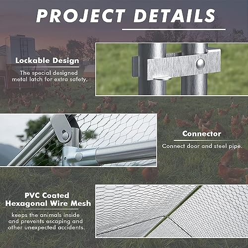 LEMBERI Small Metal Chicken Coop, Walk-in Chicken Run,Galvanized Wire Poultry Chicken Hen Pen Cage, Rabbits Duck Cages with Waterproof and Anti-Ultraviolet Cover for Outside,Backyard and Farm - size: 118"L x 39.5"W x 59"H