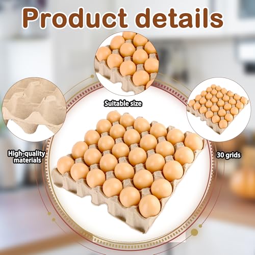 24 Pcs 30-Cell Pulp Egg Flat Cartons Biodegradable Paper Eggs Crates Sturdy Stackable Egg Trays for Kitchen Supermarket Farm Restaurant