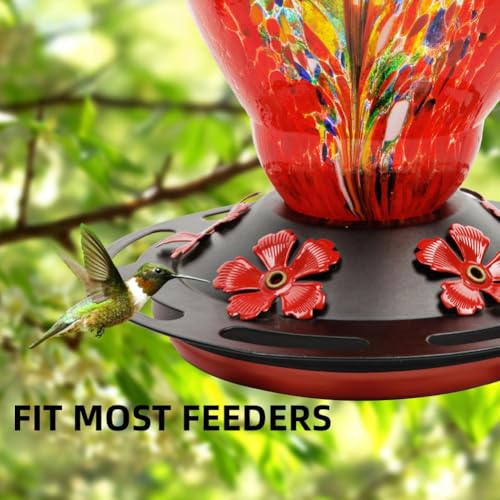 WOSIBO Hummingbird Feeder Replacement Bottom Base Replacement Part Includes Red Plastic Base Metal Top and Brushes (Black Circle) - color: Black Circle