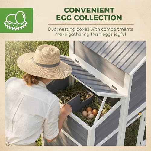 PawHut 66.5" Large Chicken Coop with Waterproof Roof, Ramp for 2-4 Hens | Wooden Chicken House, 2 Nesting Boxes, Sliding Tray, Outdoor Hen House Poultry Cage, Farm, Backyard
