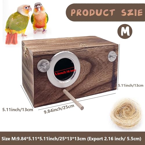 kathson Parakeet Nesting Box,Wooden Budgie Breeding Mating Boxes,Parrots Nest House Hut for Cage,Bird Nesting Box for Lovebirds,Conure,Canary,Finch and Small Medium Birds, M - size: M: 9.84*5.11*5.11inch