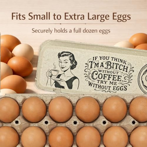 Funny Retro Egg Carton – “Coffee & Eggs” Vintage Humor Design, Holds 12 Eggs, Eco-Friendly Molded Fiber Dozen Carton for Farm Stands & Backyard Chickens - 12 Pack