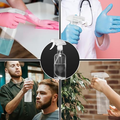 DIYSELF 4 Pack Spray Bottles, 500ml / 16oz Empty Plastic Water Spray Bottle | Fine Mist Clear Spray Bottle for Cleaning, Hair, Plants, Alcohol, BBQ, Garden, Travel, Squirt Bottle Lab Weighing Bottles - color: Clear, size: 4-Pack