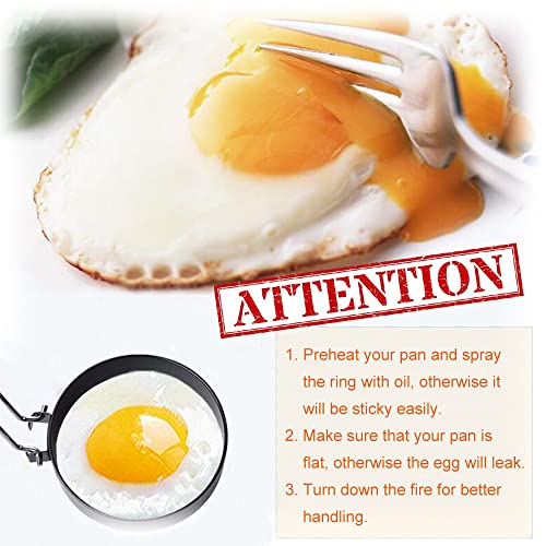 COTEY 3.5" Egg Rings Set of 2 with Silicone Handle, Large Ring for Frying Eggs, Round Mold for English Muffins - Griddle Cooking Shaper for Breakfast | Stainless Steel Fried Egg Cooker Ring Molds for English Muffin. Heat-resistant Silicone Handles Ideal f