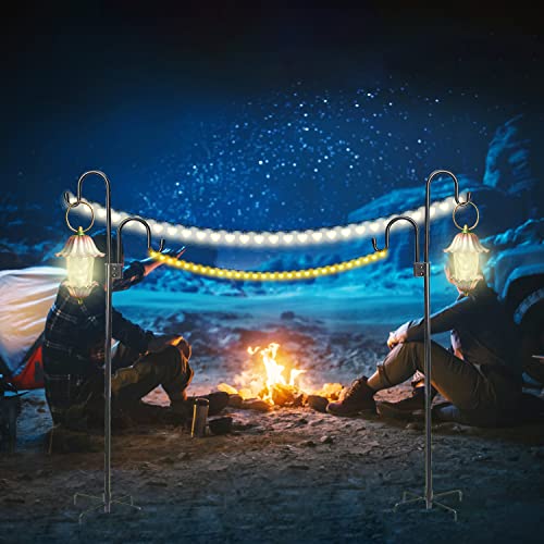 Shephard Hooks Outdoor 76 Inches for Lanterns Double Hooks Heavy Duty Shepherd Stand Plant Hanger Yard Hooks for Solar Lights,Bird Feeder Wedding Adjustable Height&Hooks Powder Coated - color: 2 hooks-76in