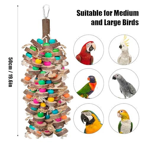 Extra Large Bird Parrot Toys- 19.7 inch Multicolored Natural Wooden Block Parrot Chewing Toy Suggested for Macaws cokatoos, African Grey and a Variety of Amazon Parrots. (Large Size)