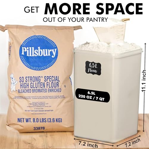 2 PC [7 Qt / 6.5L / 220 Oz] Large Food Storage Containers with Lids Airtight - BPA Free Clear Plastic Kitchen and Pantry Storage Containers for Cereal, Flour, Sugar, Rice - color: White - 2 Pack