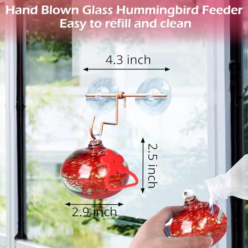 Pozfun Window Hummingbird Feeder with Suction Cups,Hand-Blown Glass Hummingbird Feeders for Outdoors Window Mounted with Metal Hook,Close Bird Watching,Finch in Garden,Yard(Red) - color: Red