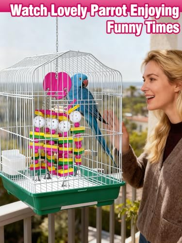 Large Bird Parrot Toys for Cockatoos African Grey Macaws Amazon Parrots | MEWTOGO, Brightly Colored, Appealing to Birds, Natural Wood, Bird Gifts, Peach Style - color: Hot pink