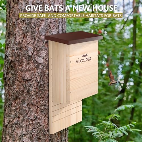 Bat House Bat Box Double Chamber Outdoor House Nursery Bat Shelter Habitat Big bat Box Handcrafted from Cedar Wood - Easy for Bats to Land and Roost - Weather Resistant & Ready to Install - color: Wood