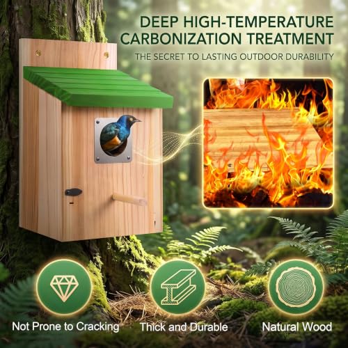 CHILDLION 2 Pack Bird Houses for Outside Clearance with Metal Guard, Fir Wooden Bird Houses, Hanging Bird Nesting Box for Backyard Garden Wild Birds