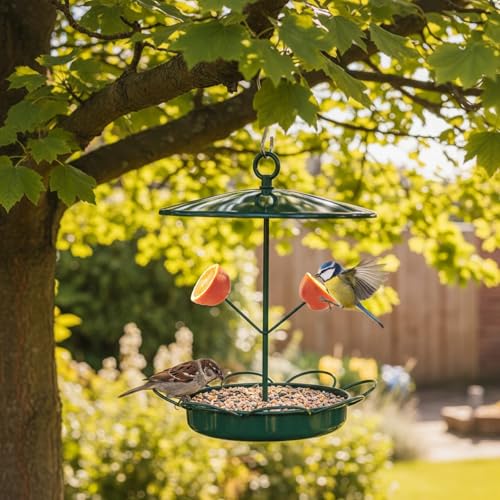 Outdoor Squirrel-Proof Bird Feeder, Hanging Metal, Large Capacity, Bite-Resistant and Weatherproof, Attracts Wild Birds - color: Silver