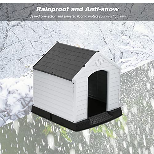 FDW Dog House Indoor Outdoor Durable Ventilate Waterproof Pet Plastic Dog House for Small Medium Large Dogs Insulated Puppy Shelter Kennel Crate with Air Vents and Elevated Floor - style: Grey