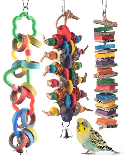 Bissap 3 PCS Bird Chew Toys, Multicolored Bagel Cascade Bird Parrot Toy Biting Paper Cardboard Olympic Rings Conures Toys for Amazon Cockatiels Cockatoos Macaws and Similar Sized Pet Birds - size: 3 PCS
