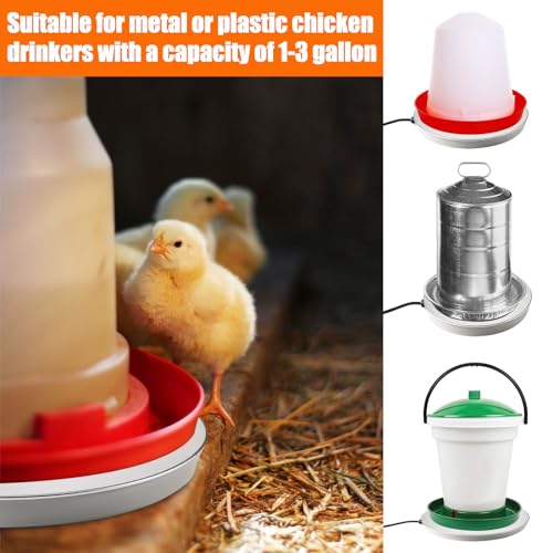 MEWTOGO Chicken Water Heater for Winter - 75W Energy Saving Chicken Coop Accessories, Thermostatically Controlled Poultry Waterer Heated Base for 1-3 Gallon Poultry Fount