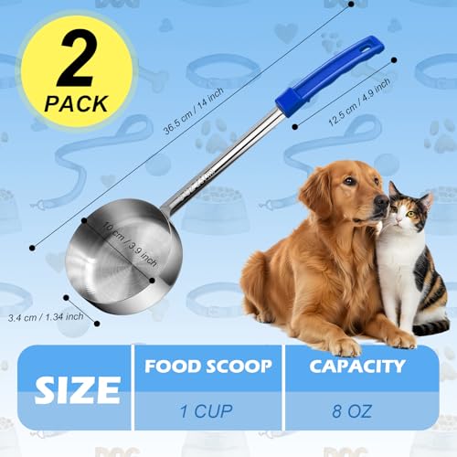 2 Pcs Dog Food Scoop1 Cup,Stainless Steel Measuring Cups with Long Handles | 1 Cup scoop with long handle for Dogs Cats Birds Food - size: 1 CUP