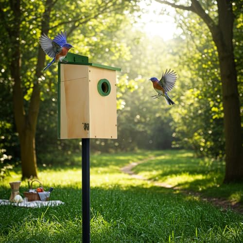 2 Pack 12" H Cedar Bluebird Houses for Outside Wooden Predator Guard Bird Nesting Box with Secure Latch Air Vents Clear View Panel Outdoors Bird House for Bluebird Wren Swallow Finch