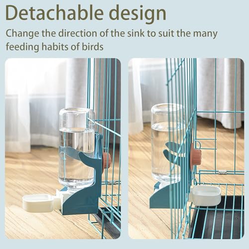 Automatic No Mess Bird Feeder Water Dispenser Set | Acrylic Transparent Parakeet Cage Accessories Bird Feeder and Waterer in Cage for Small and Medium Cockatiel Finche Lovebird - color: Transparent + Blue