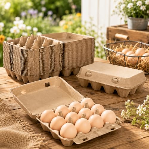 Sturdy Egg Cartons 12 Count, 3x4 Style Reusable Egg Cartons Cheap Bulk | Natural Paper Pulp Cardboard Egg Cartons for Farm, Kitchen, Fridge, Organizing & Transport | Fresh Egg Storage | 25 Pack