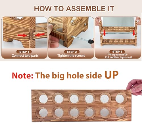 Wooden Egg Holder Countertop, 2-Tier/24-Hole, Stackable | Farmhouse Style, With Handle, Storage & Organizer, Durability, Assembly, For Chicken/Duck/Quail/Turkey/Easter Eggs - style: 2-Tier