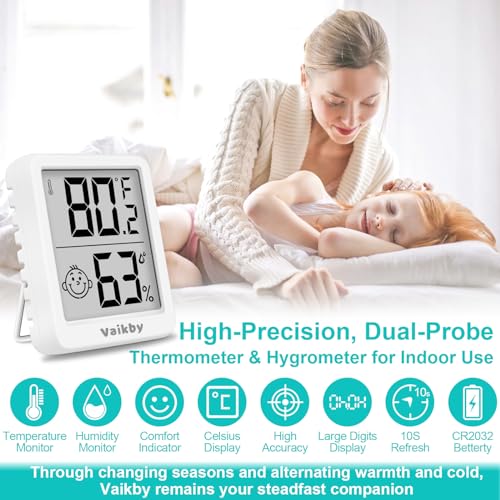 Indoor Humidity Meter Hygrometer 3Pack, Room Thermometer for Accurate Room Temperature Monitor, Digital Hygrometer with Indoor Thermometer for Home, Baby Nursery, and Humidity Sensor Enhanced Comfort - color: White