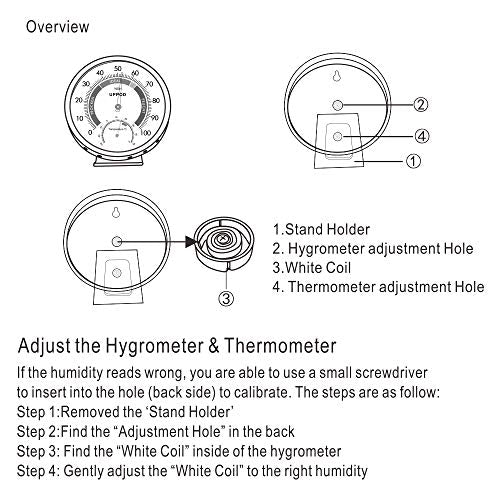 5" Indoor Outdoor Hygrometer/Thermometer, Humidity Gauge Indicator Temperature Humidity Monitor, Analog Hygrometer Humidor (English Version)
