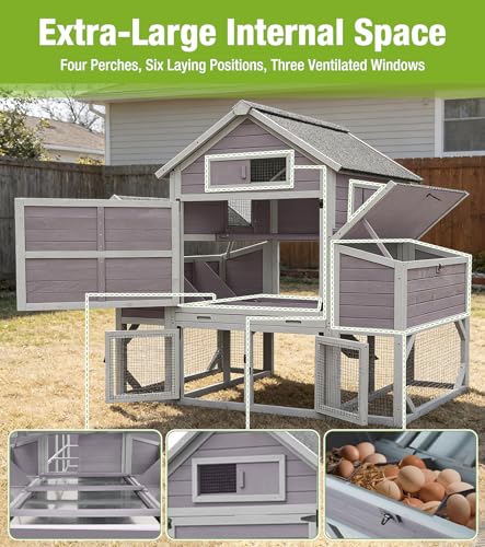 GUTINNEEN Extra Large Chicken Coop with Run 6 Nesting Boxes 4 Perches Weatherproof Outdoor Backyard Hen House with 3 Ventilated Windows and Multiple Access Doors 134" L Gray - size: 134.5"L x 59.0"W x 62.4"H