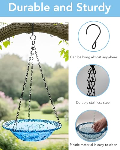 2 Pack Hanging Bird Baths and Feeders for Outdoors, Plastic Bird Bath Bowl & Hanging Feeder for Garden Yard Decor,Nature Blue - color: Nature Blue