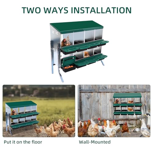 Chicken Nesting Box, Green 8 Hole Chicken Laying Box with Bracket, Tray for Egg Collection, Large Holes for Ventilation, Suitable for Chickens & Ducks - color: Green, size: 47.2"L x 17.7"W x 35.4"H