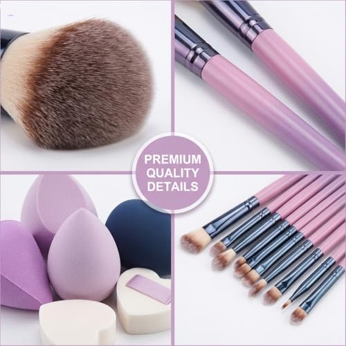 45 PCS Purple Makeup Brush Tools Set, Cosmetic Brush Sponge, Puff, Headband, Brush Cleaning Bow Set, Facial Makeup, Cleaning Accessories, Makeup Products, Valentine Day Item - color: Purple-45PCS