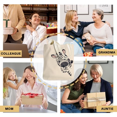 Cartoon Canvas Tote Bag, Gifts for Women Men Birthday Christmas Reusable Tote Shoulder Bag for Grocery Shopping 01 - color: Zebra 476