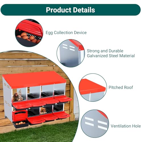 Chicken Nesting Box, 8 Compartment Roll Away Eggs Laying Boxes, Hen Nest Boxes, Cleanable Pull Out Hen Roosting Boxes - size: 8 Compartments