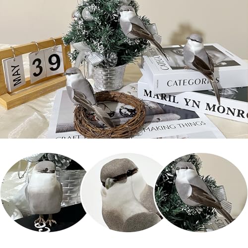 LWINGFLYER Artificial Birds Realistic Gray Northern Mockingbird 2 Pack Clip on Foam Feathered Bird Ornaments Figurines for Christmas Tree Decoration Wreaths Crafts Party Home Decor - color: Gray Northern Mockingbird