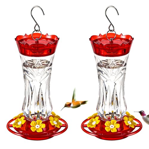 Jealoeur 2 Pack Hummingbird Feeder for Outdoors Hanging, 18 OZ Humming Birds Feeders with 6 Bee Guard Feeding Ports & Built-in Ant Moat, Easy to Clean, Durable Outdoor Garden Decor(Clear AA) - color: Clear Red AA
