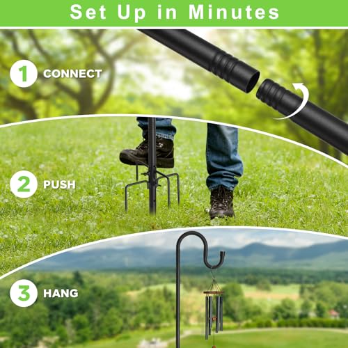 Shepherds Hooks for Outdoor, 94" Bird Feeder Pole Heavy Duty, 4/5" Thick Steel Hummingbird Feeder Stand with Stable Ground Anchor, Adjustable Plant Hook Hanger for Outside Garden Yard Wedding - size: 94"