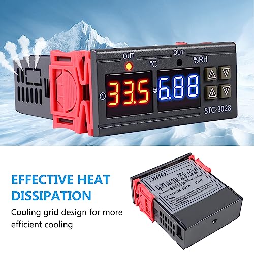 STC-3028 Temperature Controller 12V Temperature and Humidity Controller Meter with Integrated Sensor Dual Digital Display Thermometer Hygrometer Incubator Controller - size: 12V