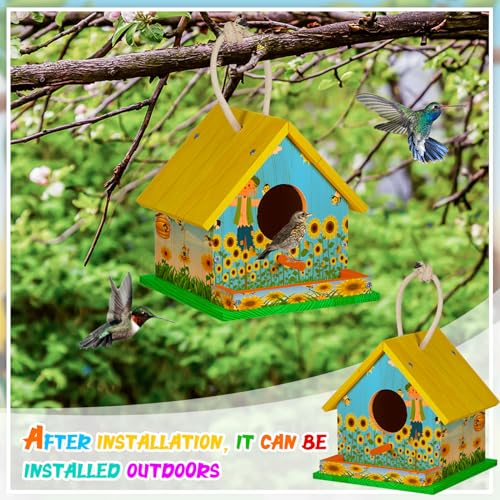 Liliful 4 Sets Wooden DIY Birdhouse Kit, Unfinished Bird Houses with Paints and Paintbrushes, Bird Feeder Craft Arts for Kids Ages 4-8, 8-12, Classroom Activity and Adults Wooden Craft Gifts