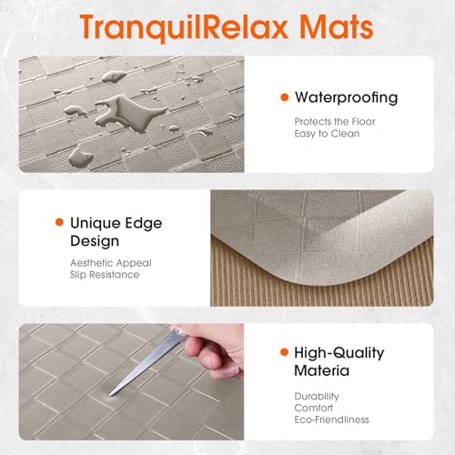 TranquilRelax 4/5 Inch Cushioned Anti Fatigue Kitchen Mats for Floor, Taupe | 2PCS Kitchen Rugs, Non-Slip Standing Desk Mat, Comfortable Standing Rug Set for Kitchen & Laundry, 17.3"×30"+17.3"×59" - color: Taupe, size: 2-Piece | 28"+59" | Extra Thick