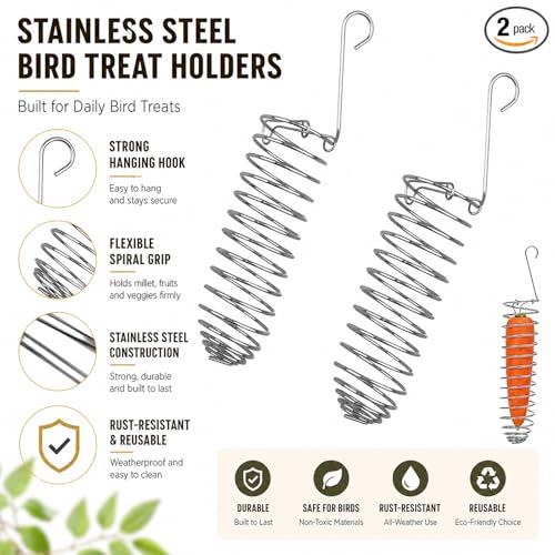 Millet Holder for Bird Cage, 2 Pack Spray Millet Treat Holder | Stainless Steel Hanging Parrot Foraging Feeder Toy, Fruit Vegetable Basket for Parakeet Cockatiel Conure African Grey