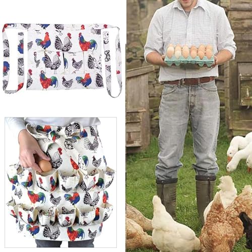 Egg Collecting Apron with 12 Deep Pockets Gathering Holding Farmhouse Fresh Eggs for Chicken Hen Duck Goose